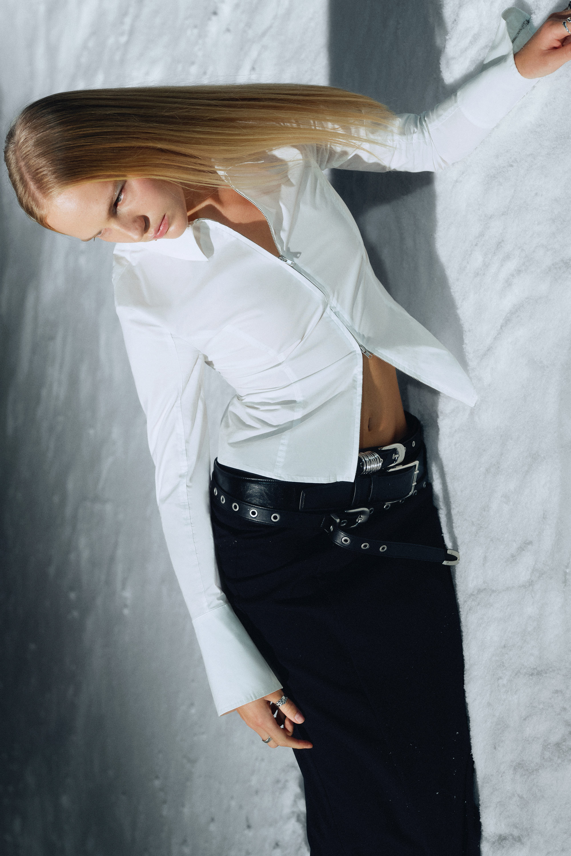 Blanc - Chemise ajustée zippée à manches longues - 1