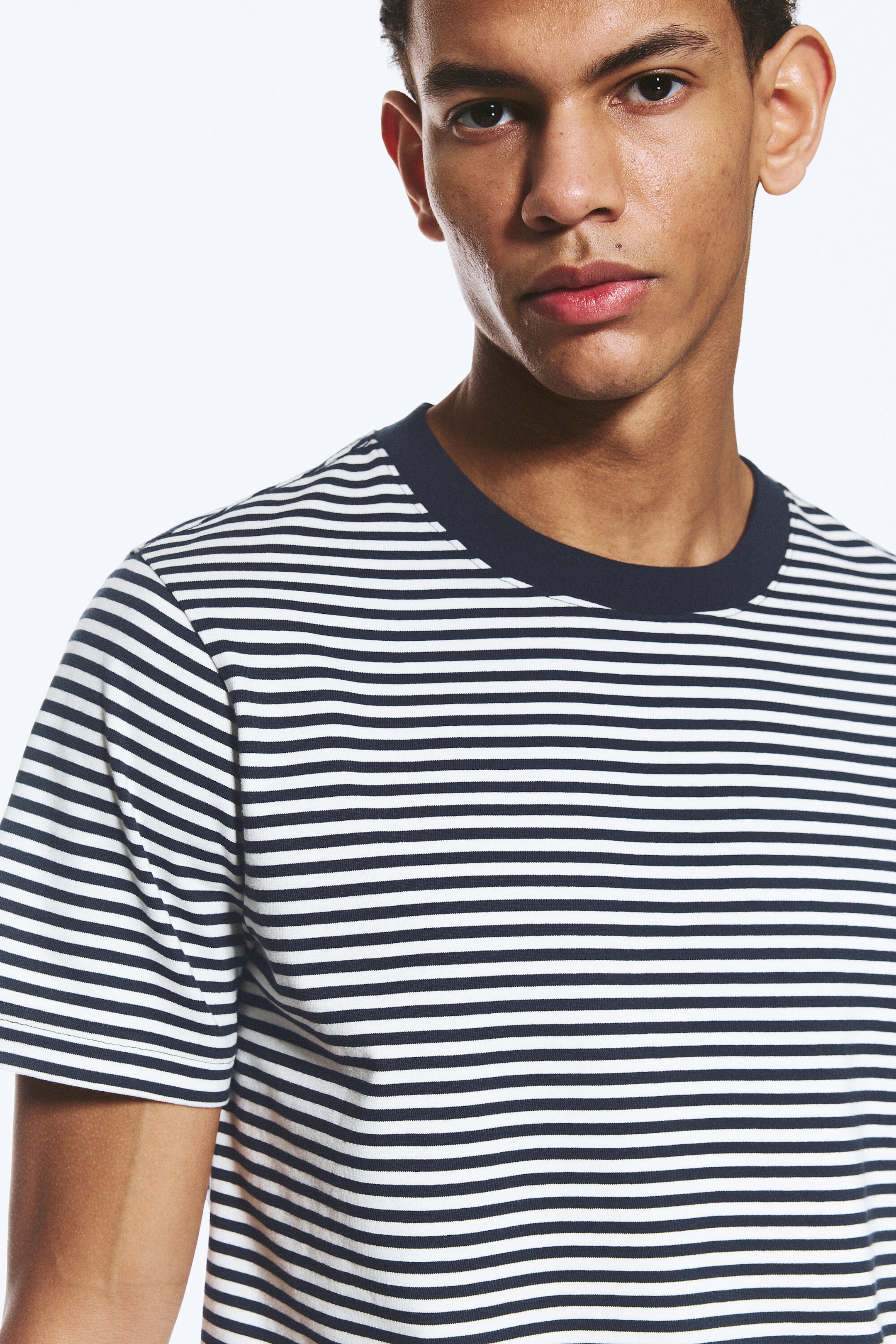 White - Striped Navy - Classic Boxy T-shirt - 2