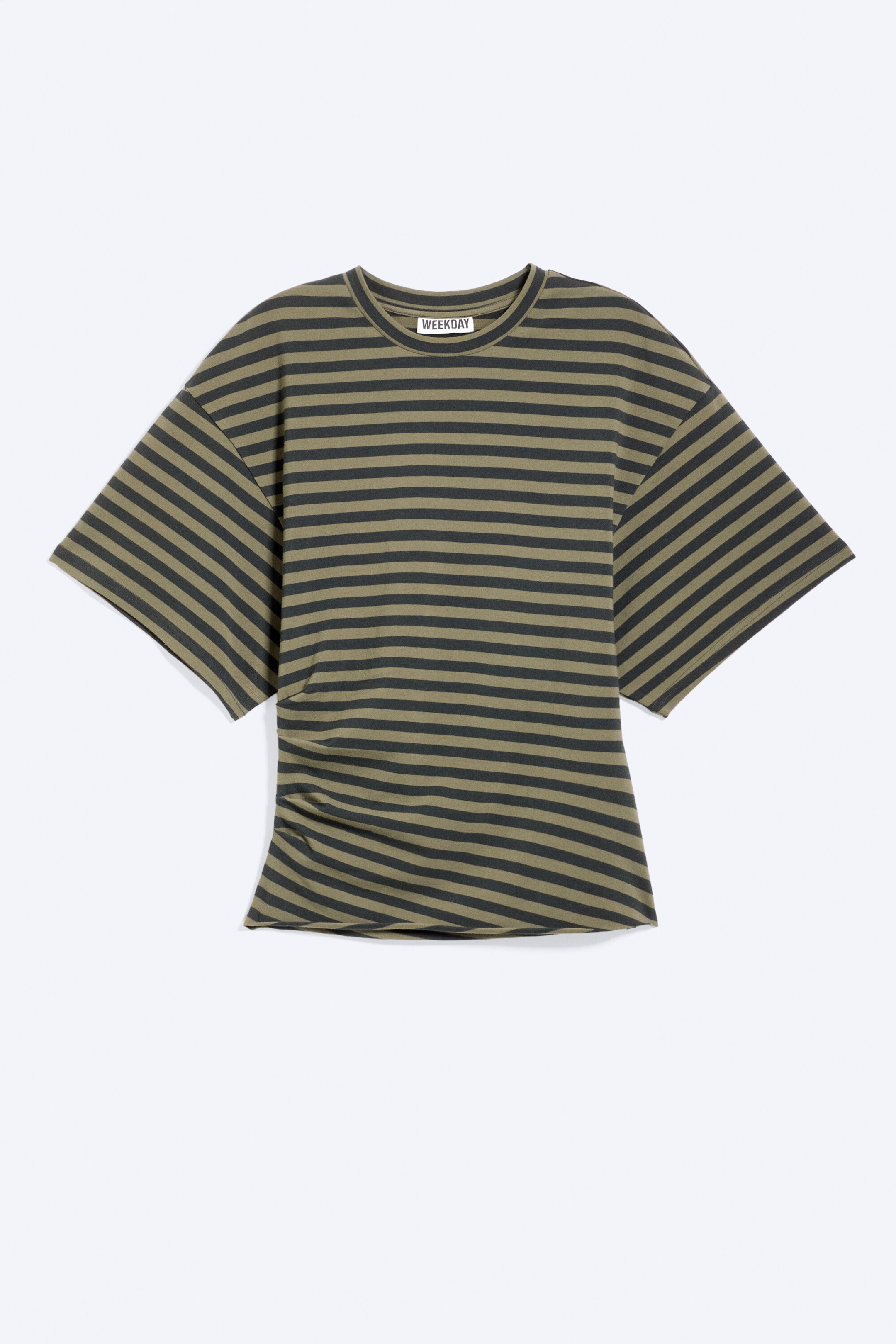 Dunkelgrau gestreift - DRAPIERTES, ENG ANLIEGENDES T-SHIRT - 0