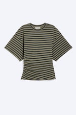 Dunkelgrau gestreift - DRAPIERTES, ENG ANLIEGENDES T-SHIRT - 0