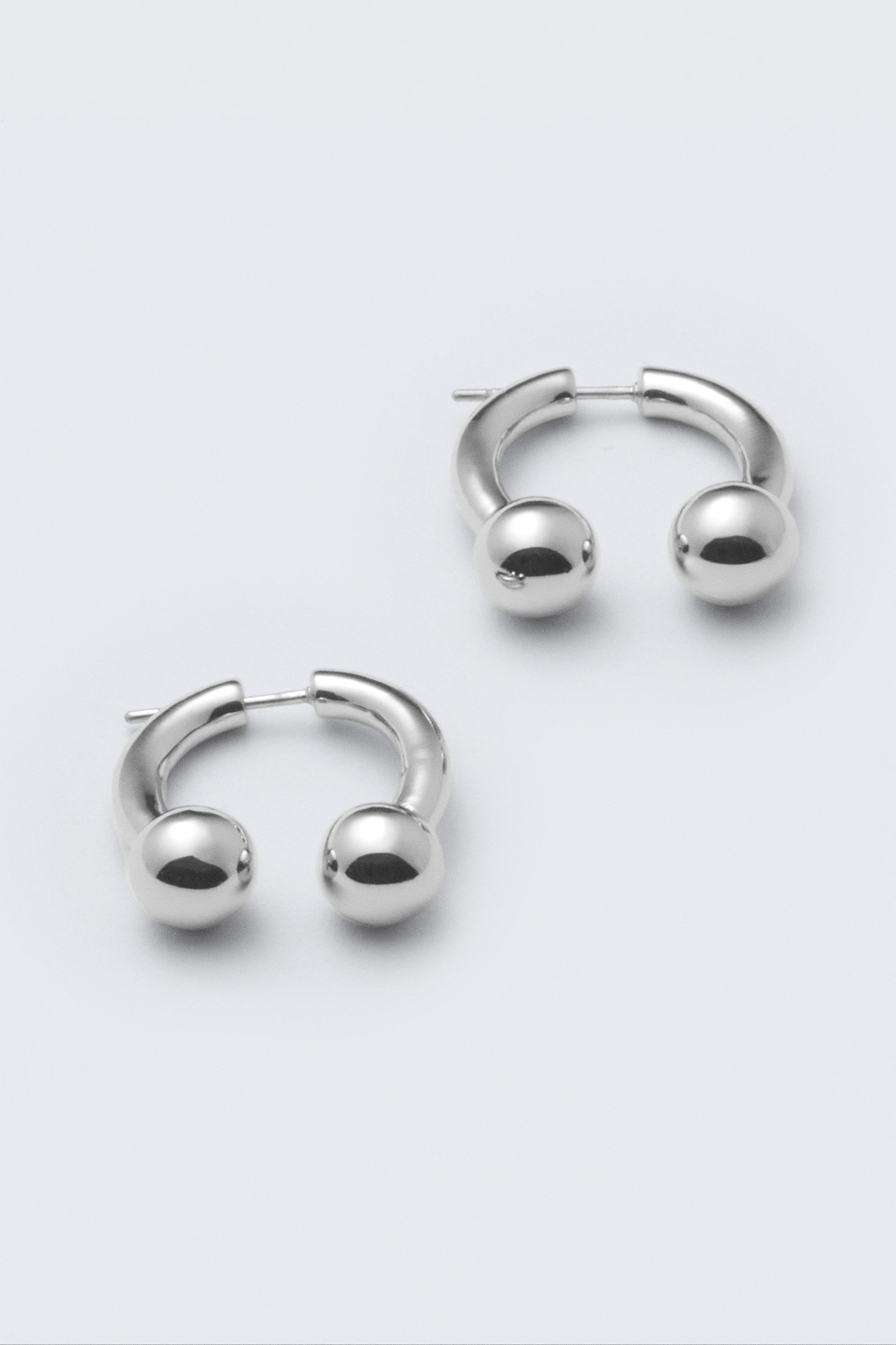 Silver - Sculptural Open-ended Hoop Earrings - 2