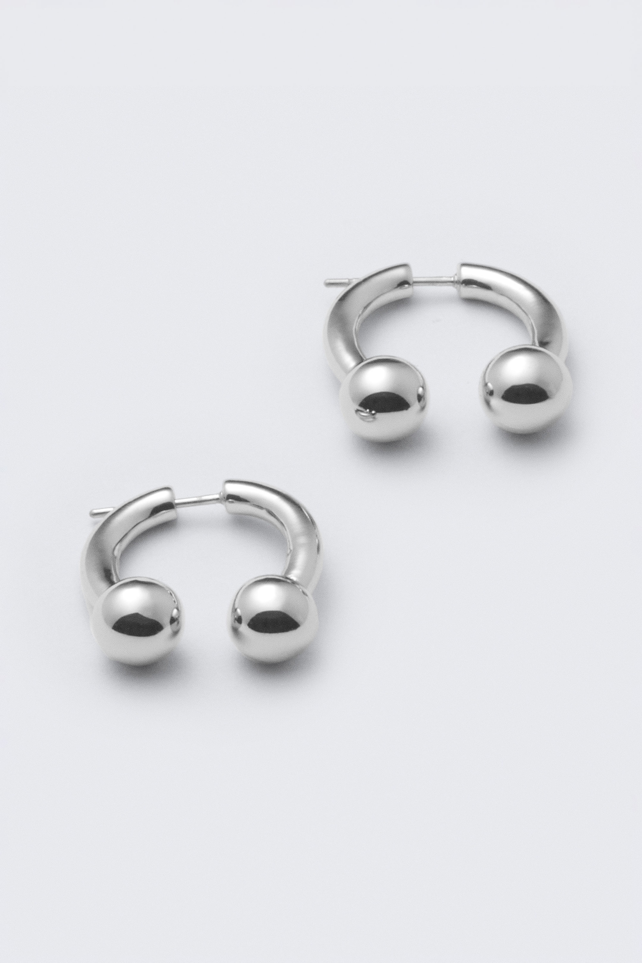Silver - Sculptural Open-ended Hoop Earrings - 1