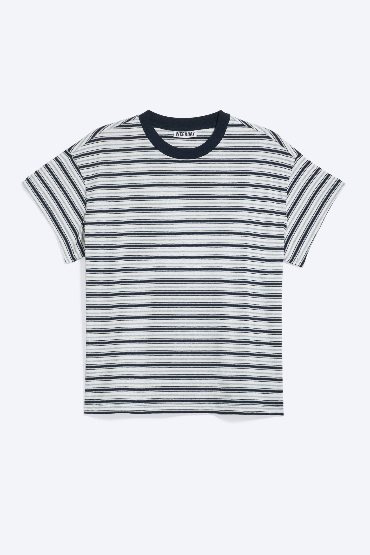 Boxy T-Shirt aus Baumwolle mit Flügelärmeln - Striped Blue/Striped Brown/White/Orange/Helles, staubiges Beige/Used Black/Helles Maulwurfsgrau