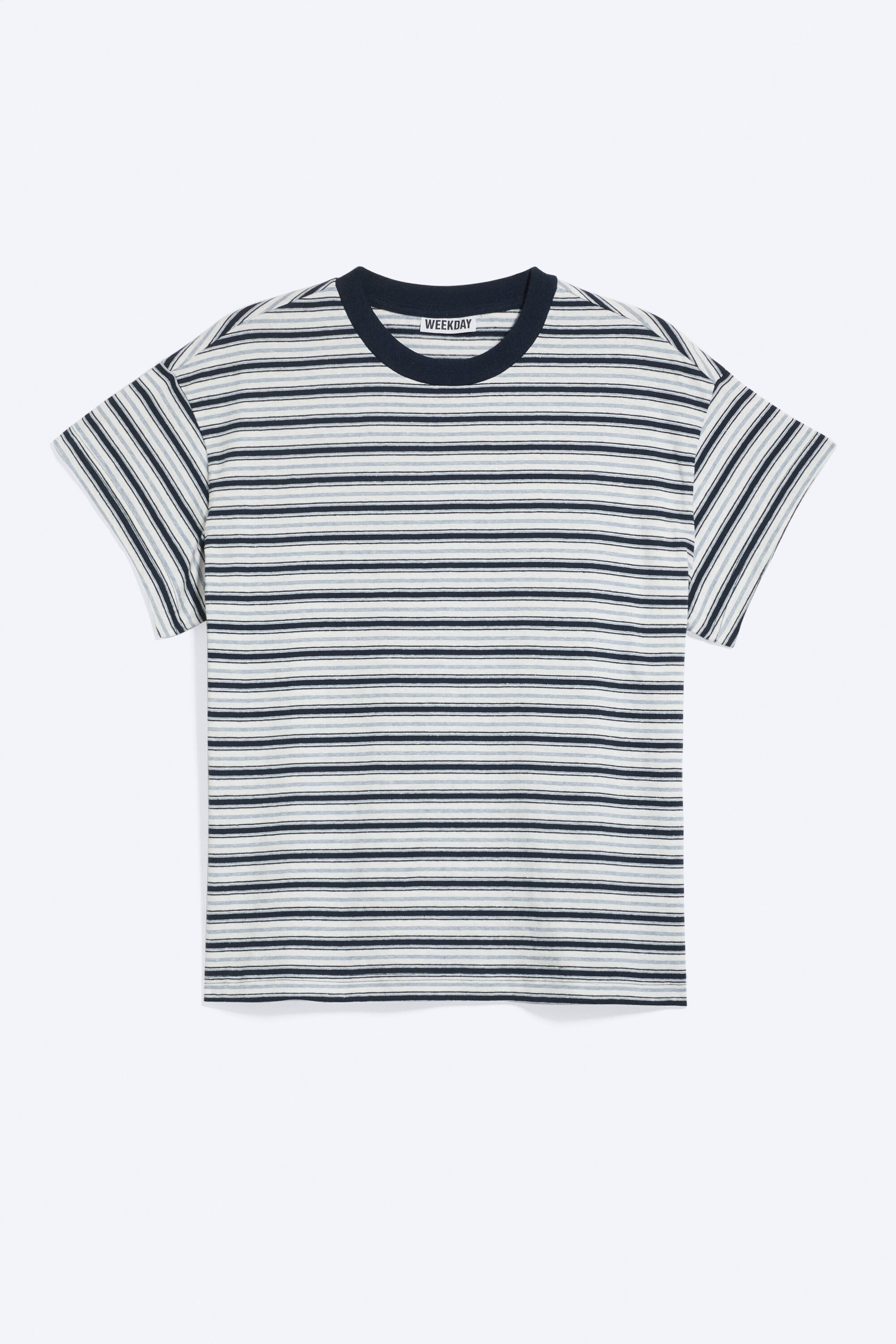 Striped Blue - Cap-Sleeved Boxy Cotton T-shirt - 0