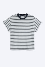 Striped Blue - Cap-Sleeved Boxy Cotton T-shirt - 0
