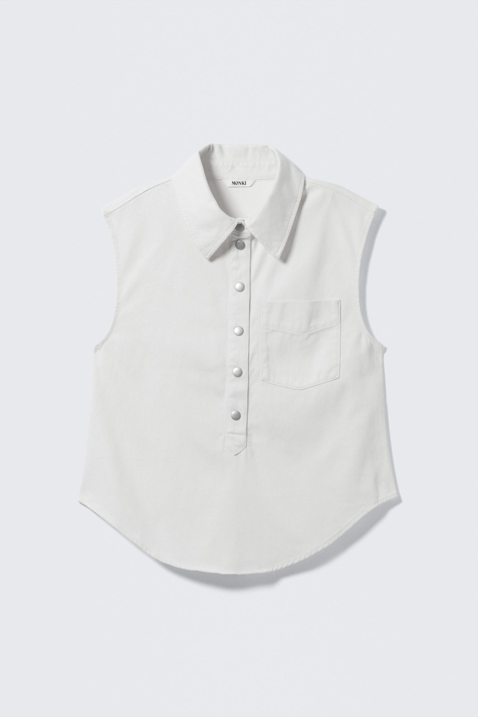 Cap-Sleeved Cotton Twill Shirt - White - 2