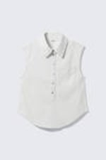 White - Cap-Sleeved Cotton Twill Shirt - 3