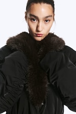 Black - Faux Fur-Collar Padded Jacket - 2