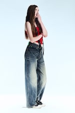 Blue Ray - Dark Blue - Looser Regular Waist Loose Straight Jeans - 2