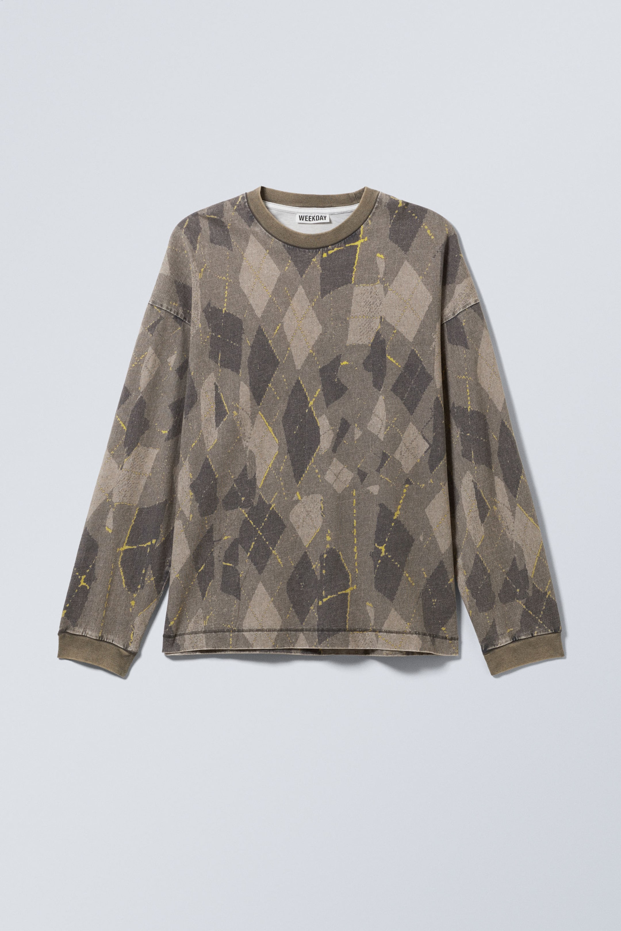 Graubraun - Schottenmuster - Graphic-Longsleeve mit lockerer Passform - 0