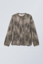 Graubraun - Schottenmuster - Graphic-Longsleeve mit lockerer Passform - 0