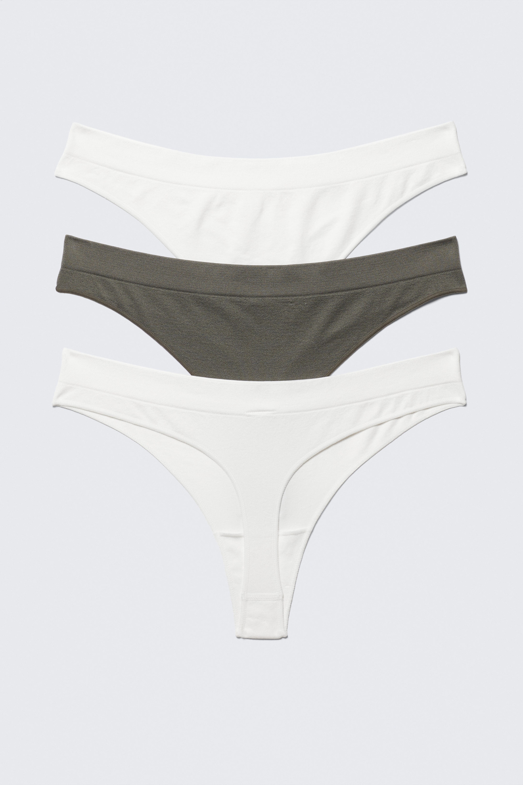 White/Khaki Green - 3-pack Seamless Thongs - 2