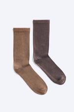 Washed Brown & Dark Brown - 2-pack Washed Crew Socks - 0