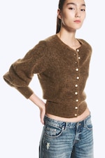 Brown Melange - Mohair blend cardigan - 0