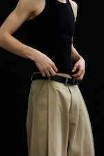 Beige - Pleated Loose Fit Wide Leg Trousers - 1