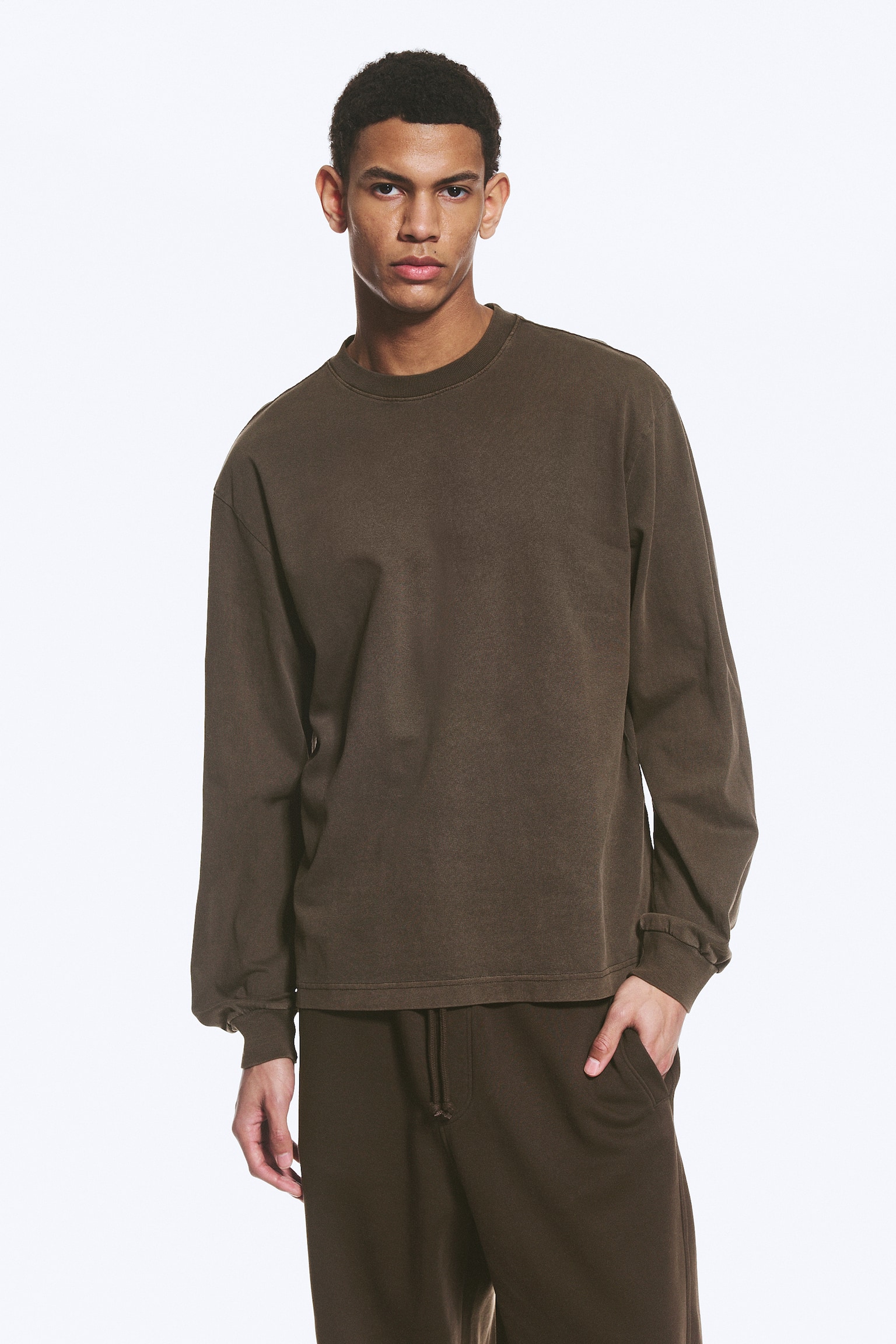 Relaxed Long-Sleeved T-shirt - Dark Brown/Black/Dark Grey - 1