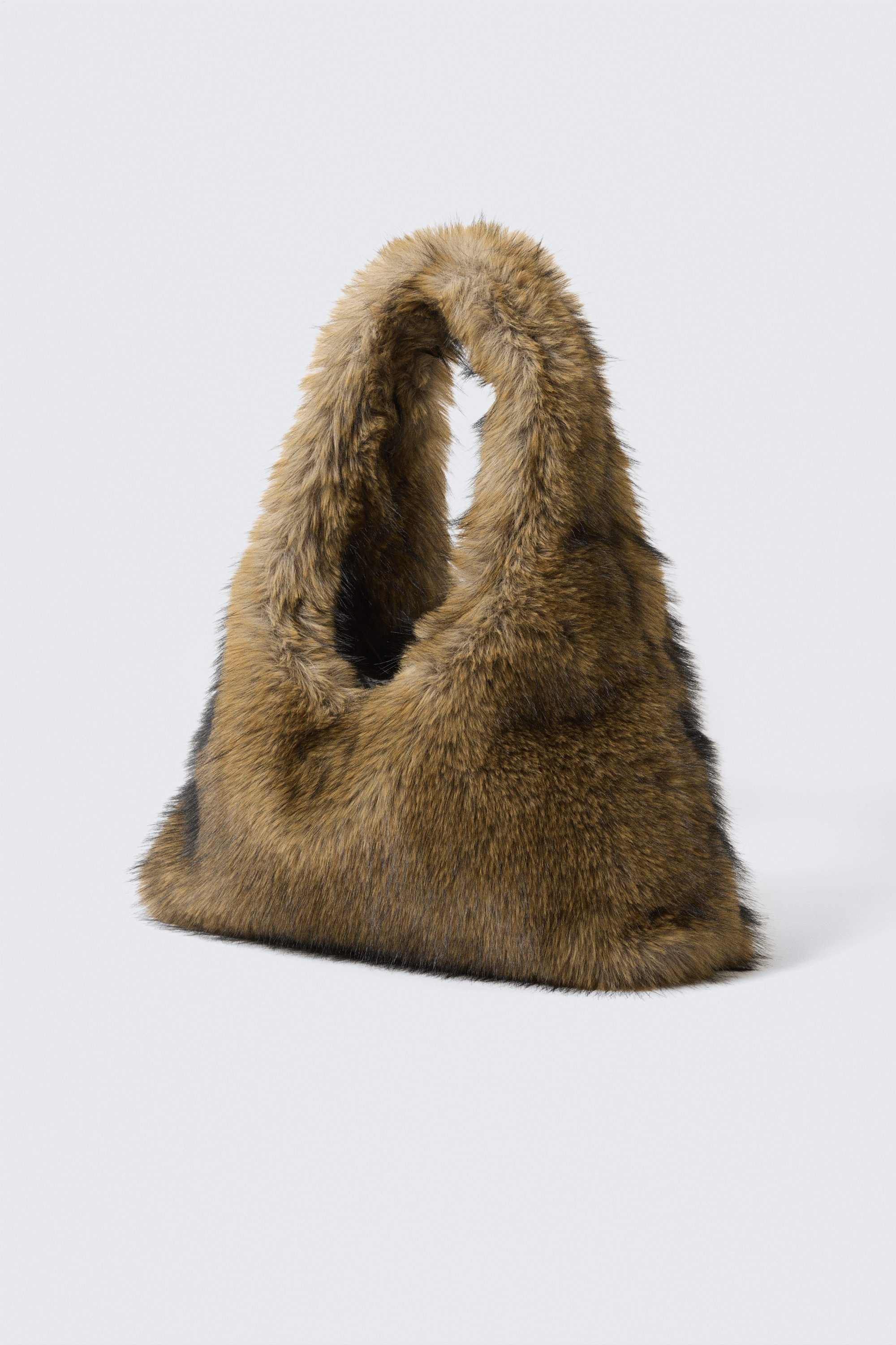Beige - Slouchy Faux Fur Shoulder Bag - 2