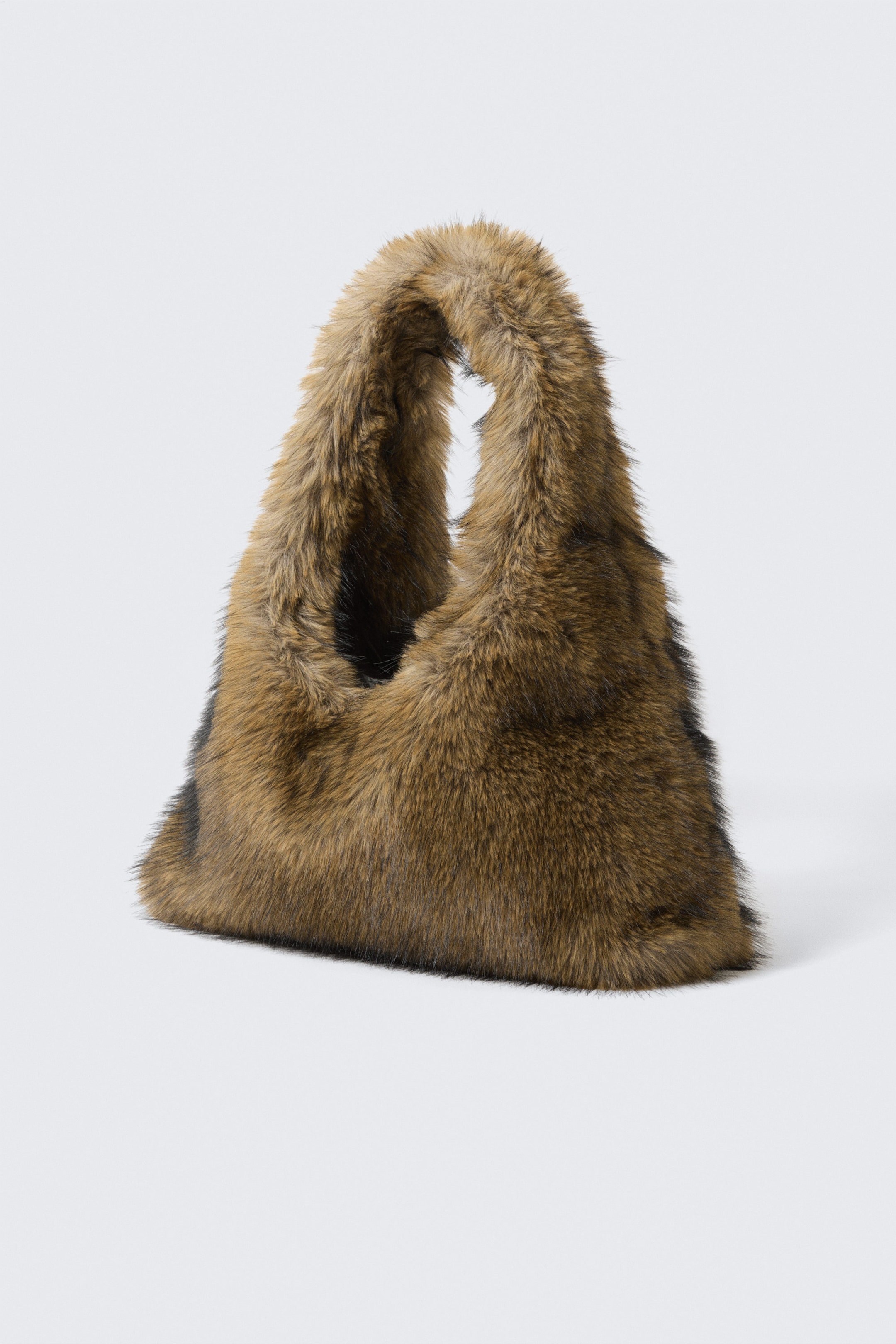 Beige - Slouchy Faux Fur Shoulder Bag - 2