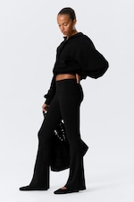 Noir - Collants de yoga évasés à taille plissée - 3