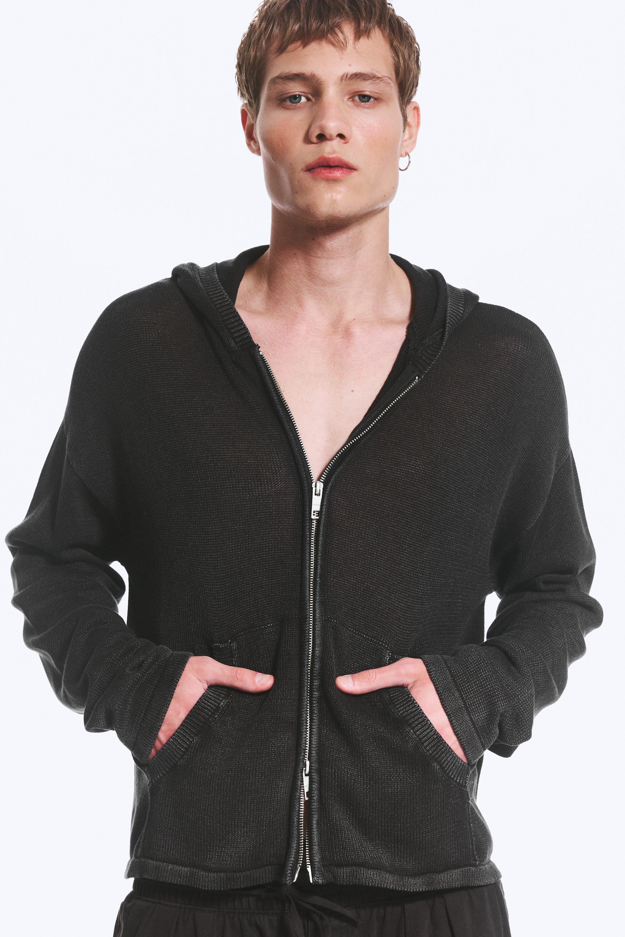 Washed Black - Knitted Zip-through hoodie - 1