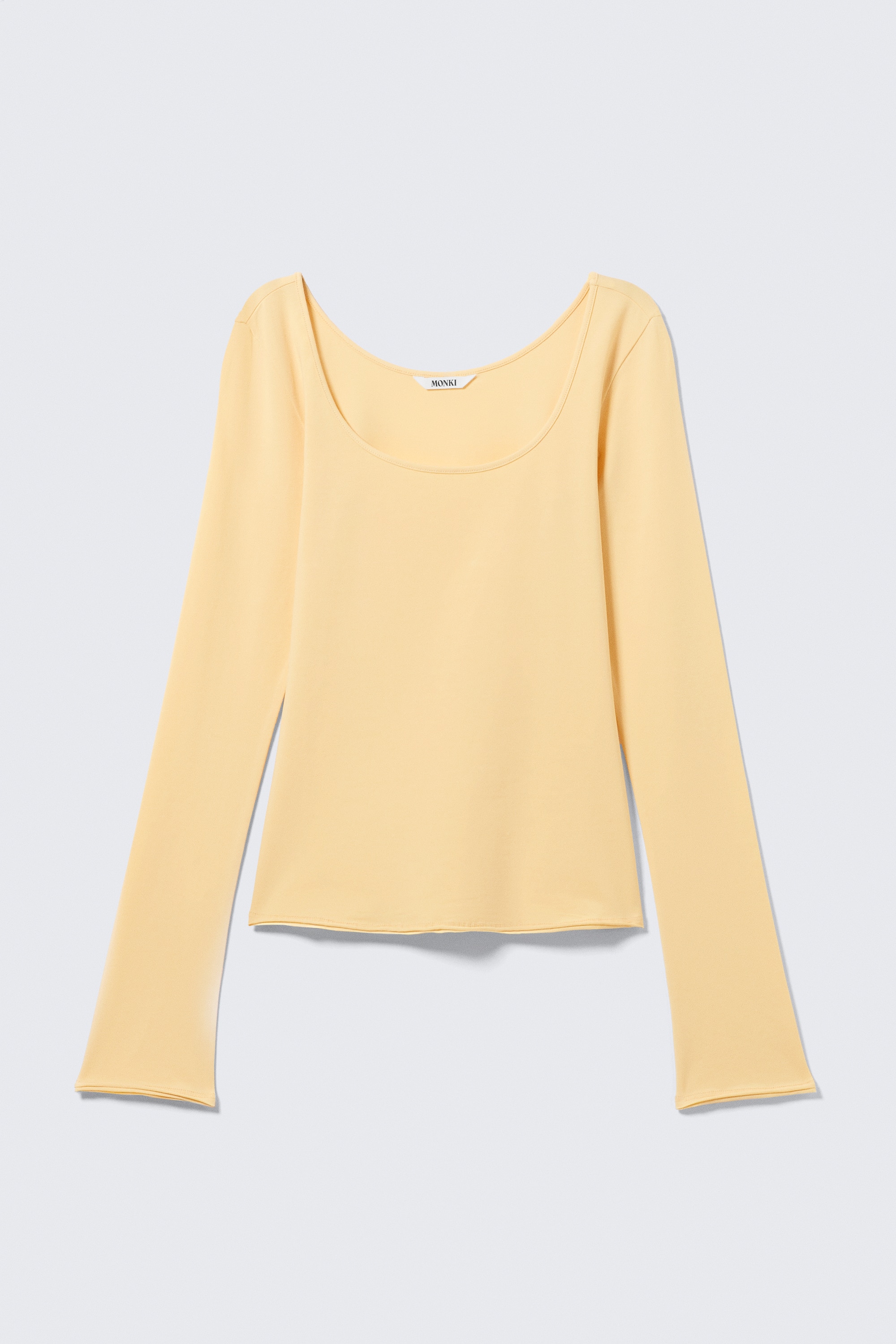 Top slim fit a girocollo a maniche lunghe - Giallo chiaro/Marrone/Rosa pallido/Righe marroni/Bianco/Beige a righe/Nero/Grigio mélange/Giallo chiaro - A pois/A righe/Righe bianche e nere