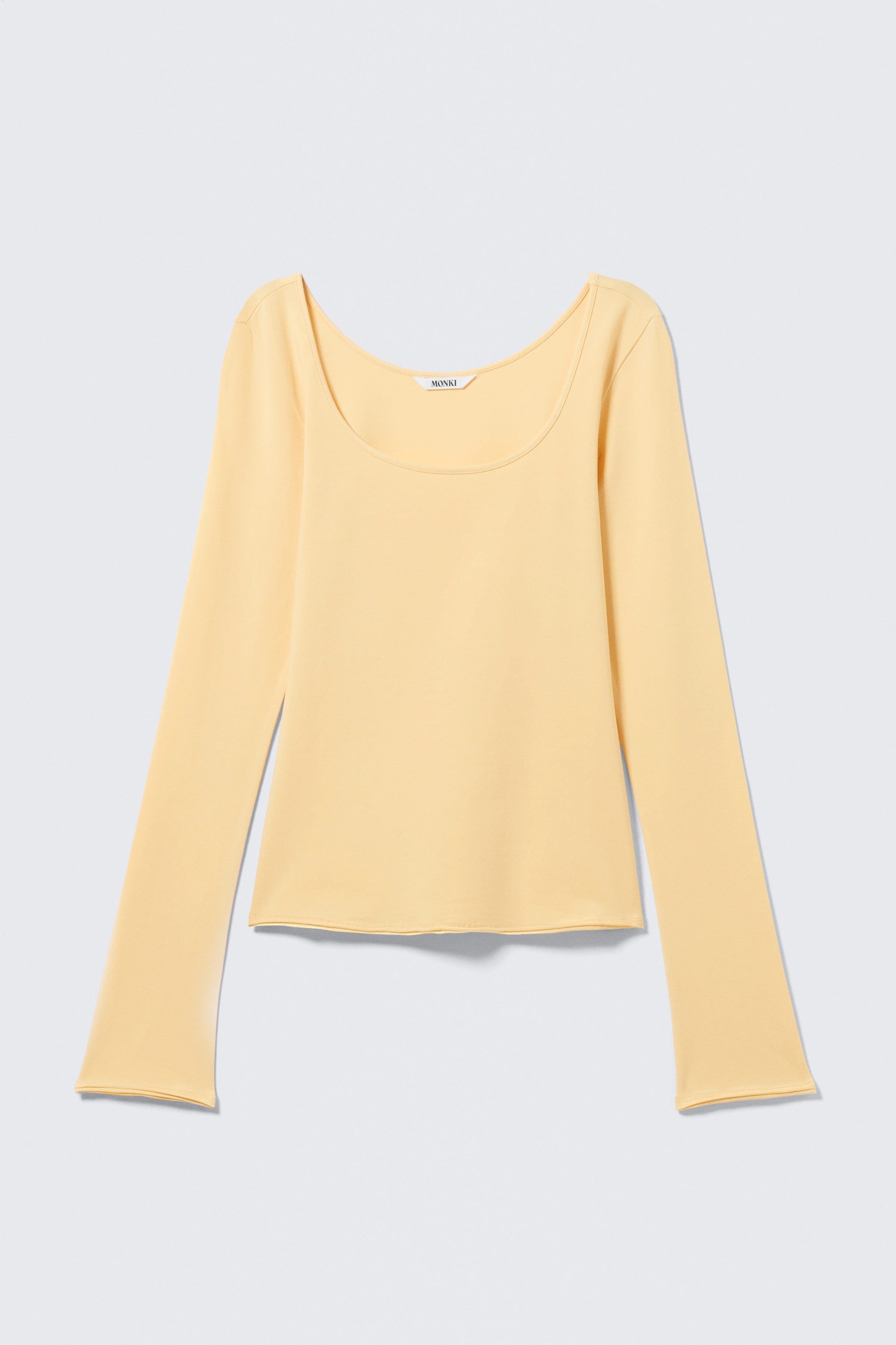 Light Yellow - Long-Sleeved Slim Fit Scoop Neck Top - 3