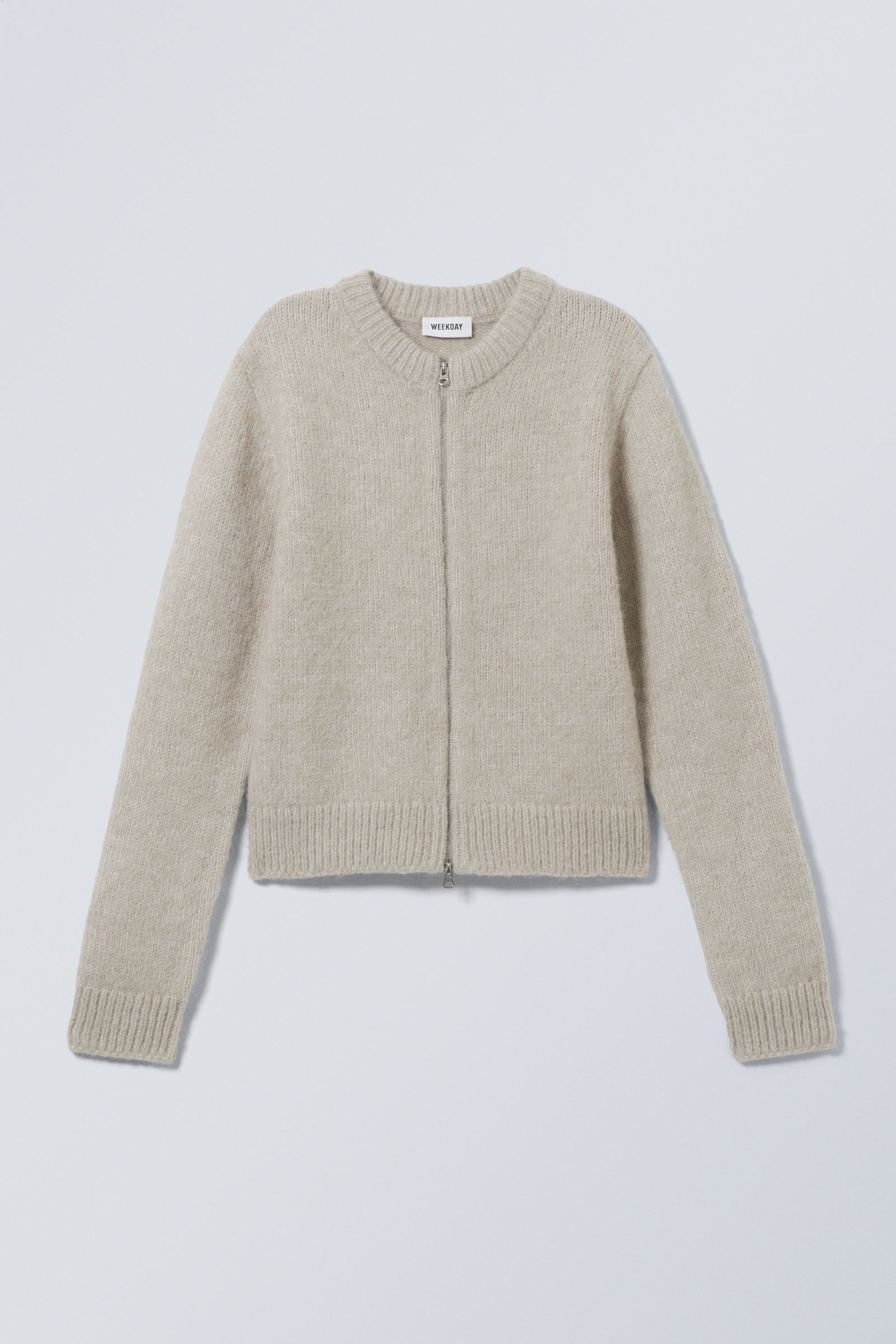 Beige Melange - Slim Knitted Zip Cardigan - 1