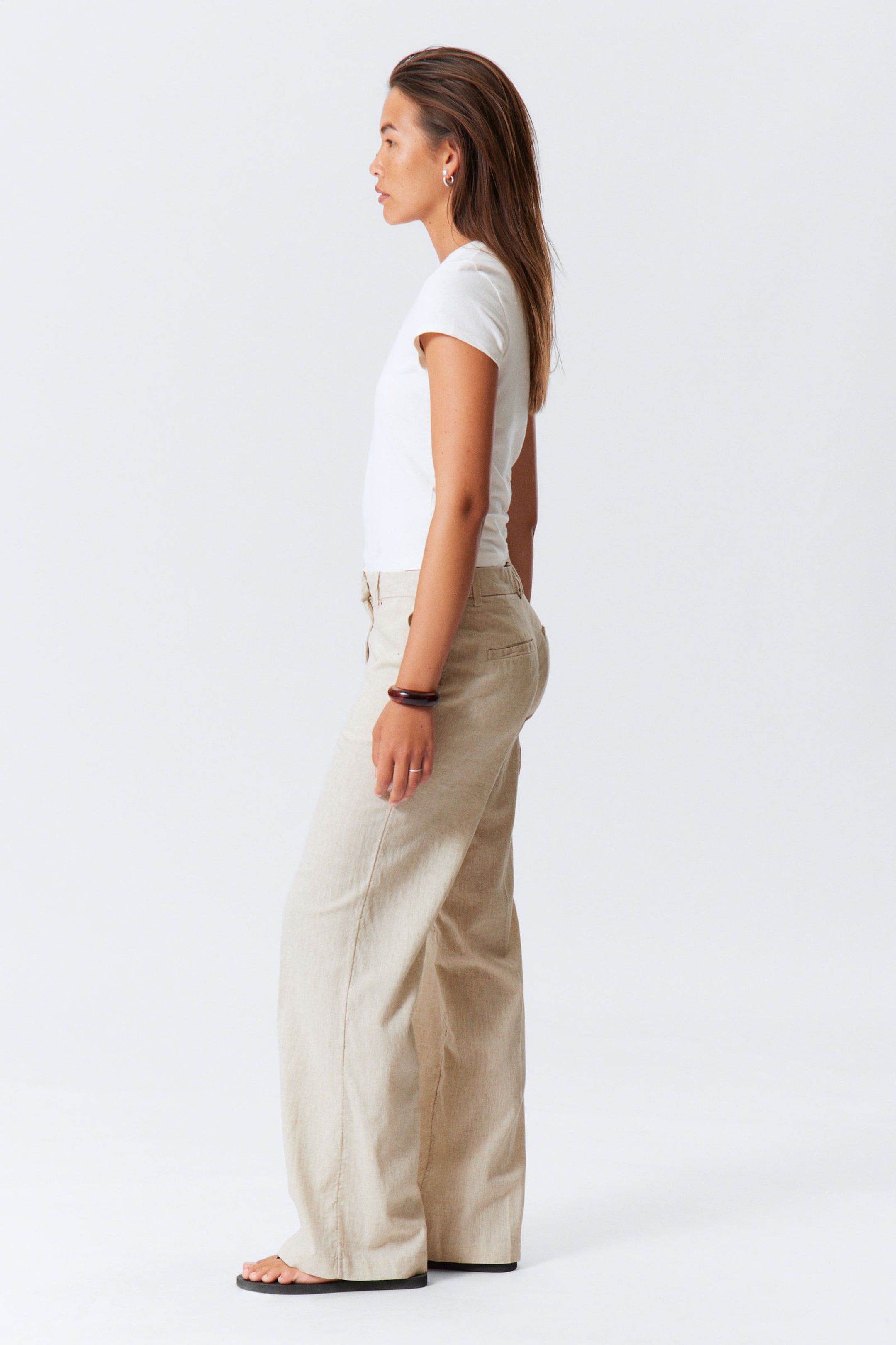 Ecru - Mid Linen Blend Suit Trousers - 2