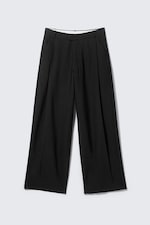 Black - Pleated Loose Fit Wide Leg Trousers - 4