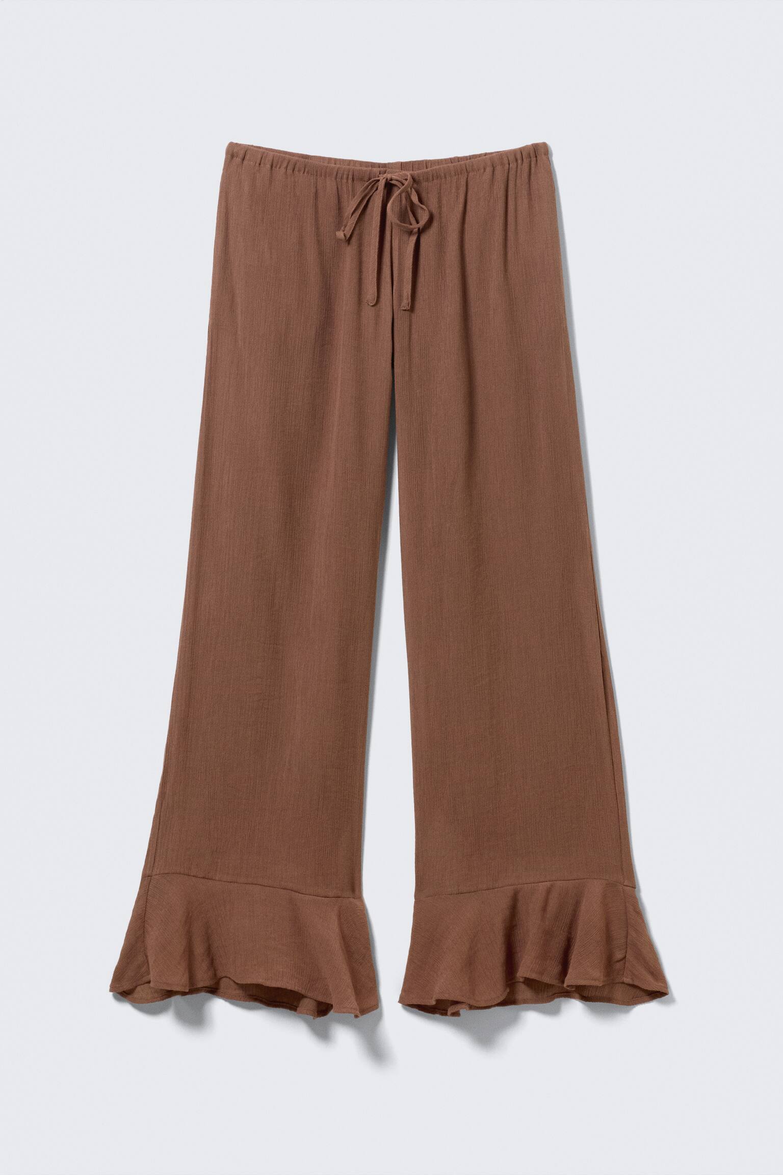 Loose bukser med flæser og mellemhøj talje - Brun/Lys beige/Beige - Slangeskindsmønster - 2