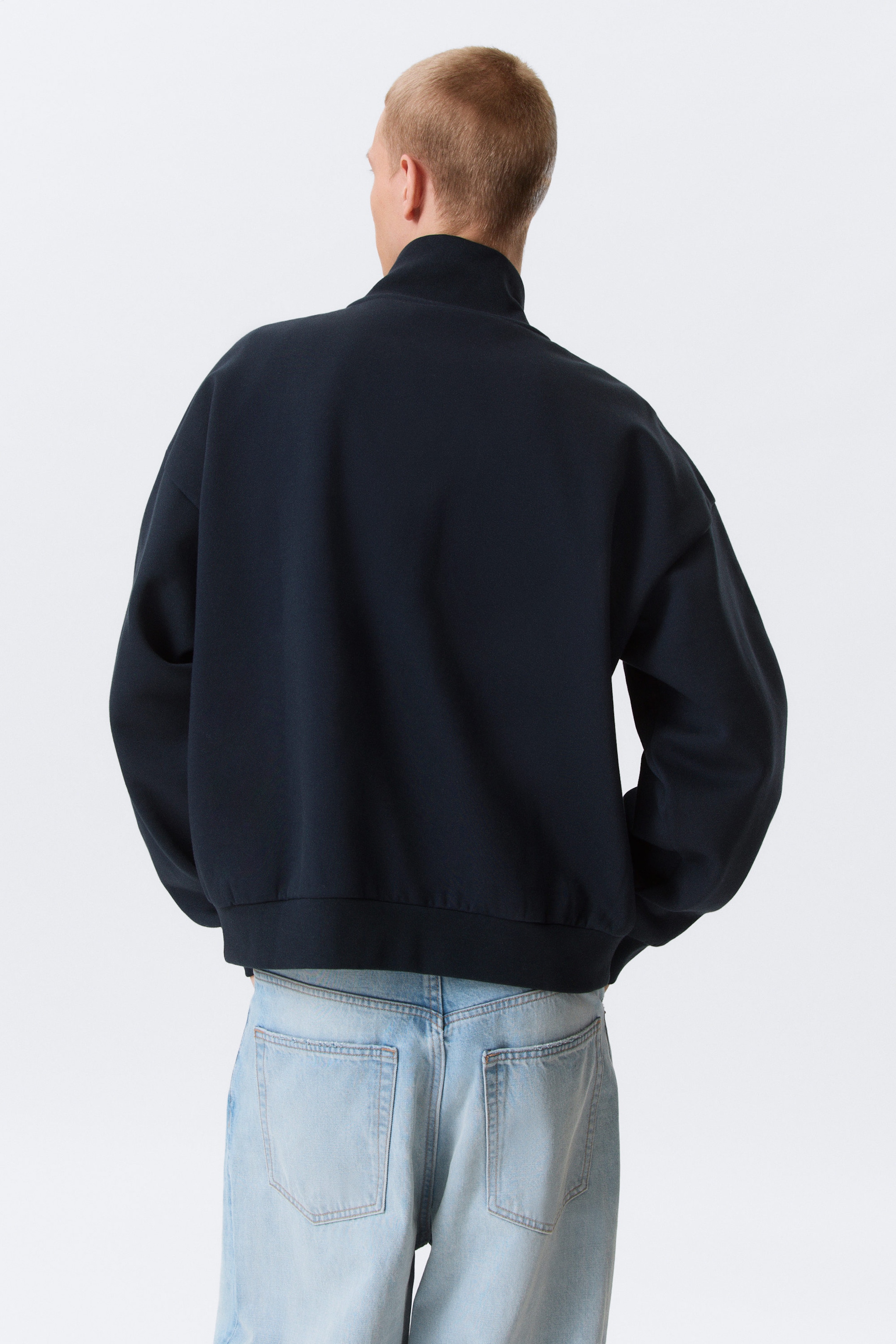 Dark Navy Blue - Loose Half Zip Sweatshirt - 3