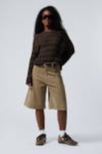Striped Dark Brown - Relaxed Knitted V-neck Sweater - 2