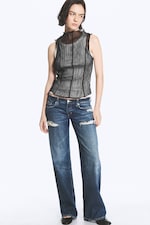 Black - Sheer Crinkled Sleeveless Top - 1