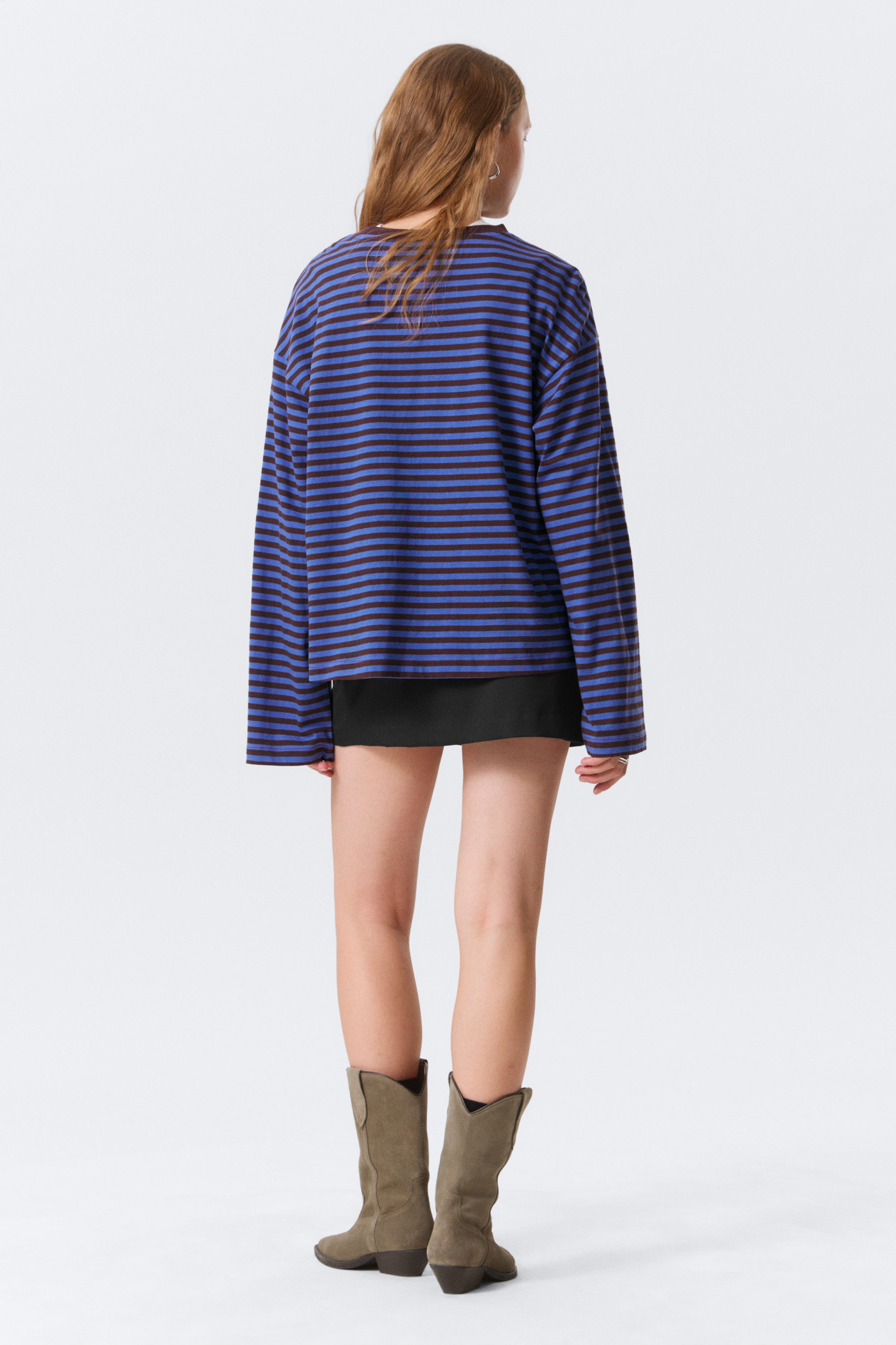 Blue & Burgundy Stripes - Long-Sleeved Cotton T-shirt - 2