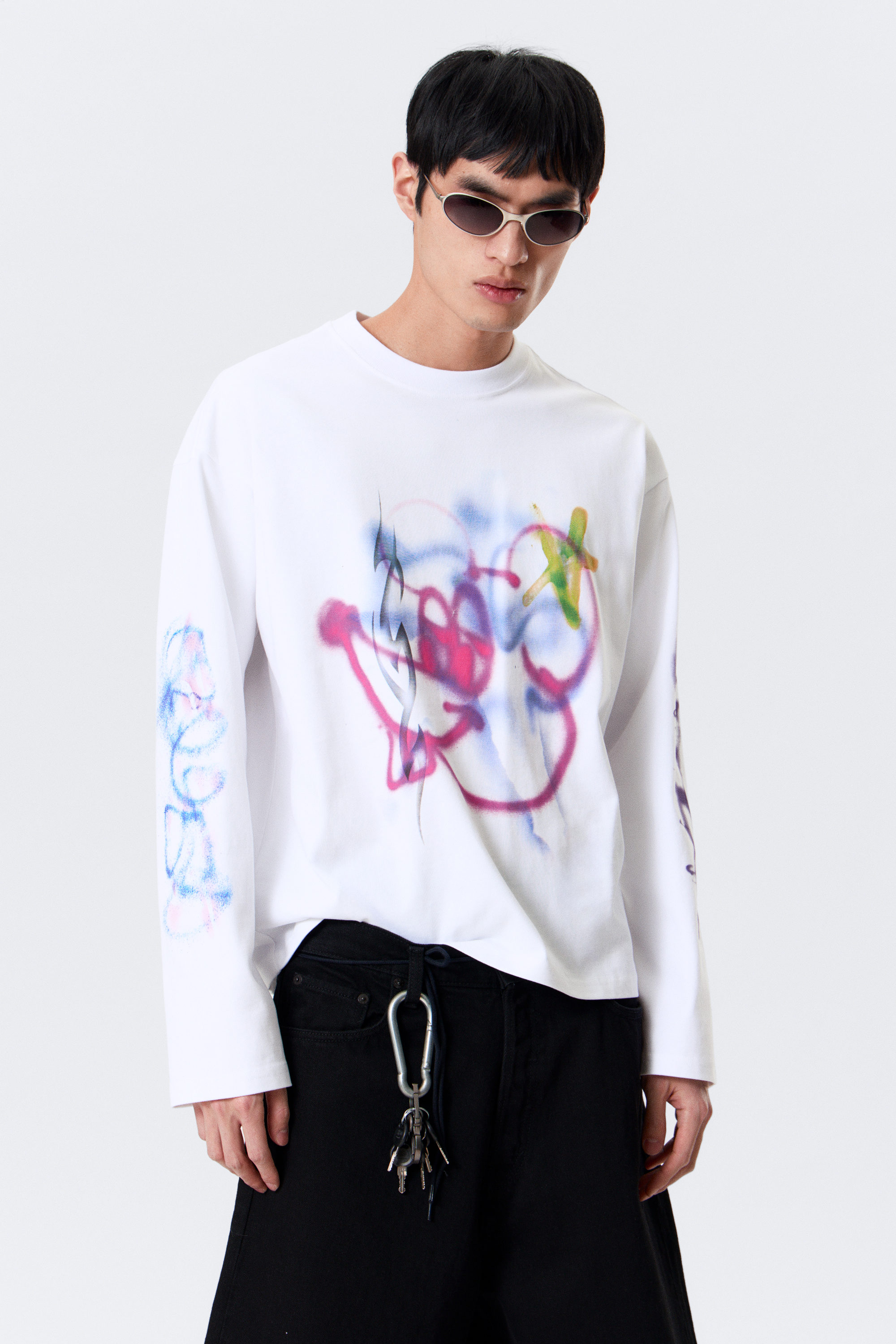 great boxy graphic long sleeve t-shirt - White - Rat Spray
