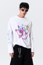 Blanc - Tag spray - T-shirt carré graphique à manches longues Great - 0