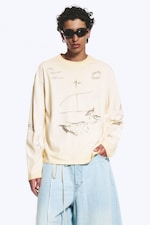 Helles Maulwurfsgrau - Skizze - Kastiges Langarmshirt mit Grafikprint - 0