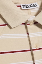 Striped Light Dusty Beige - Boxy Loose Polo Shirt - 5