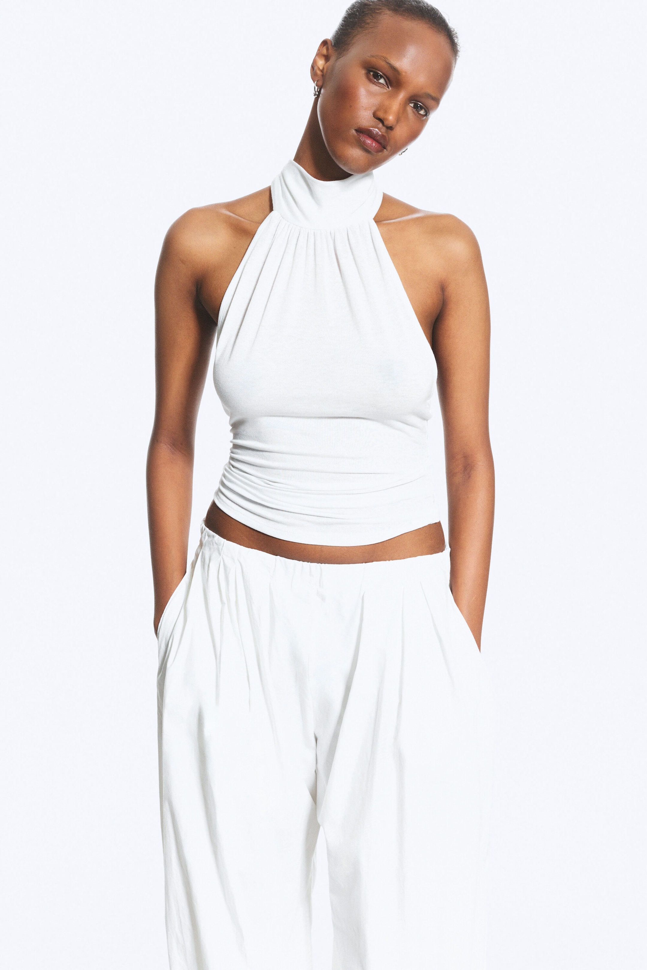 White - Draped Halterneck Top - 1