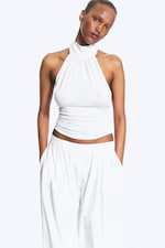 White - Draped Halterneck Top - 0