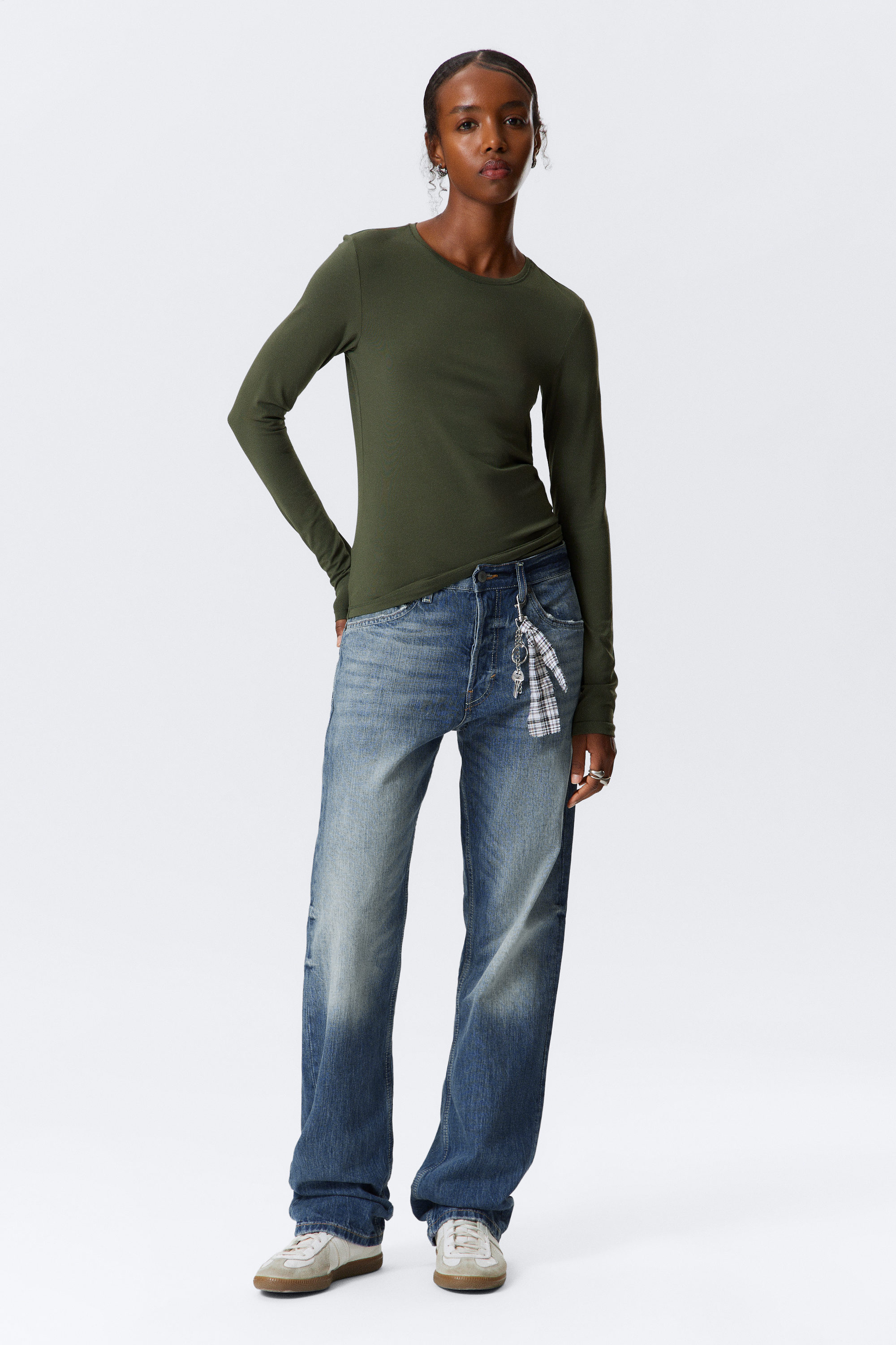 Donker kakigroen - Slim-fit top met lange mouwen - 2