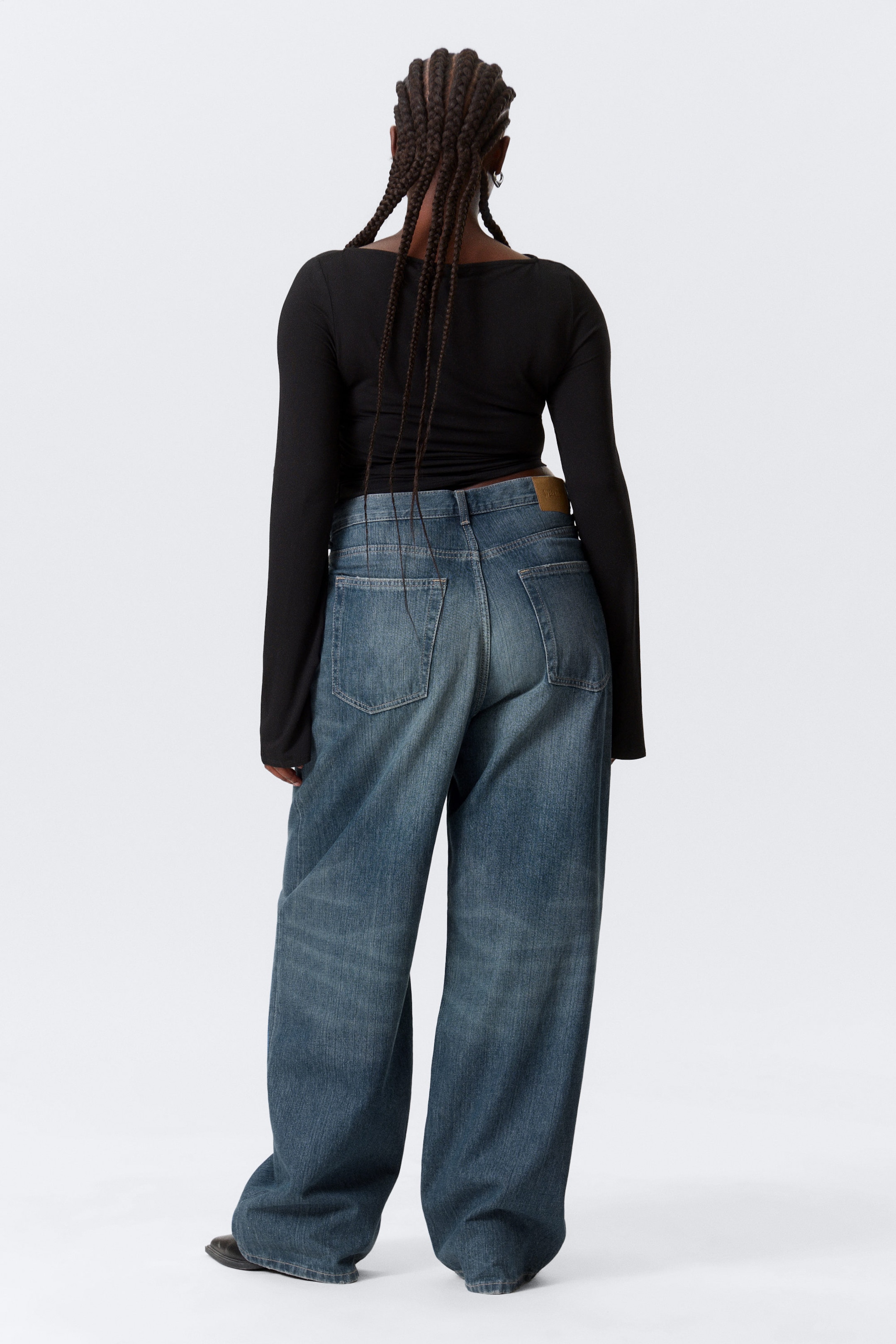 Mine Blue - Medium Blue - Astro Mid Rise Loose Baggy Leg Unisex Jeans - 5