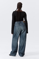 Mine Blue - Medium Blue - Astro Mid Rise Loose Baggy Leg Unisex Jeans - 5