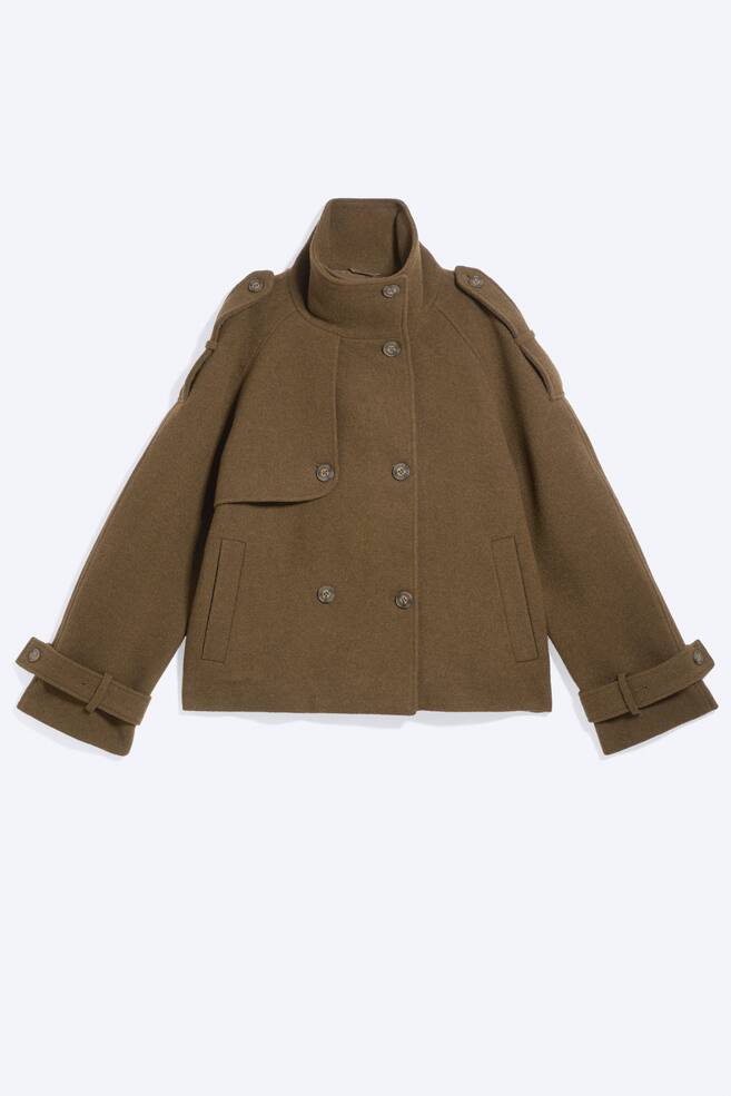 Jacke mit Stehkragen aus Wollmischung - Gedecktes Braun/Gebrochenes Weiß/Dunkelblau - 1