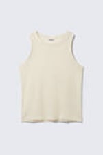 Light Beige - Loose Fit Rib-Knitted Tank Top - 3