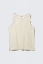 Light Beige - Loose Fit Rib-Knitted Tank Top - 0