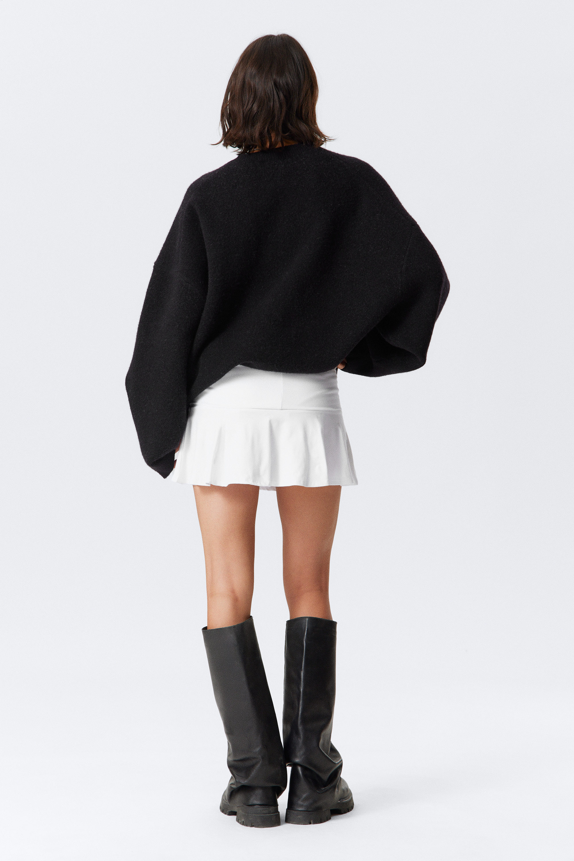 White - Wide Waist Cotton Mini Skirt - 2
