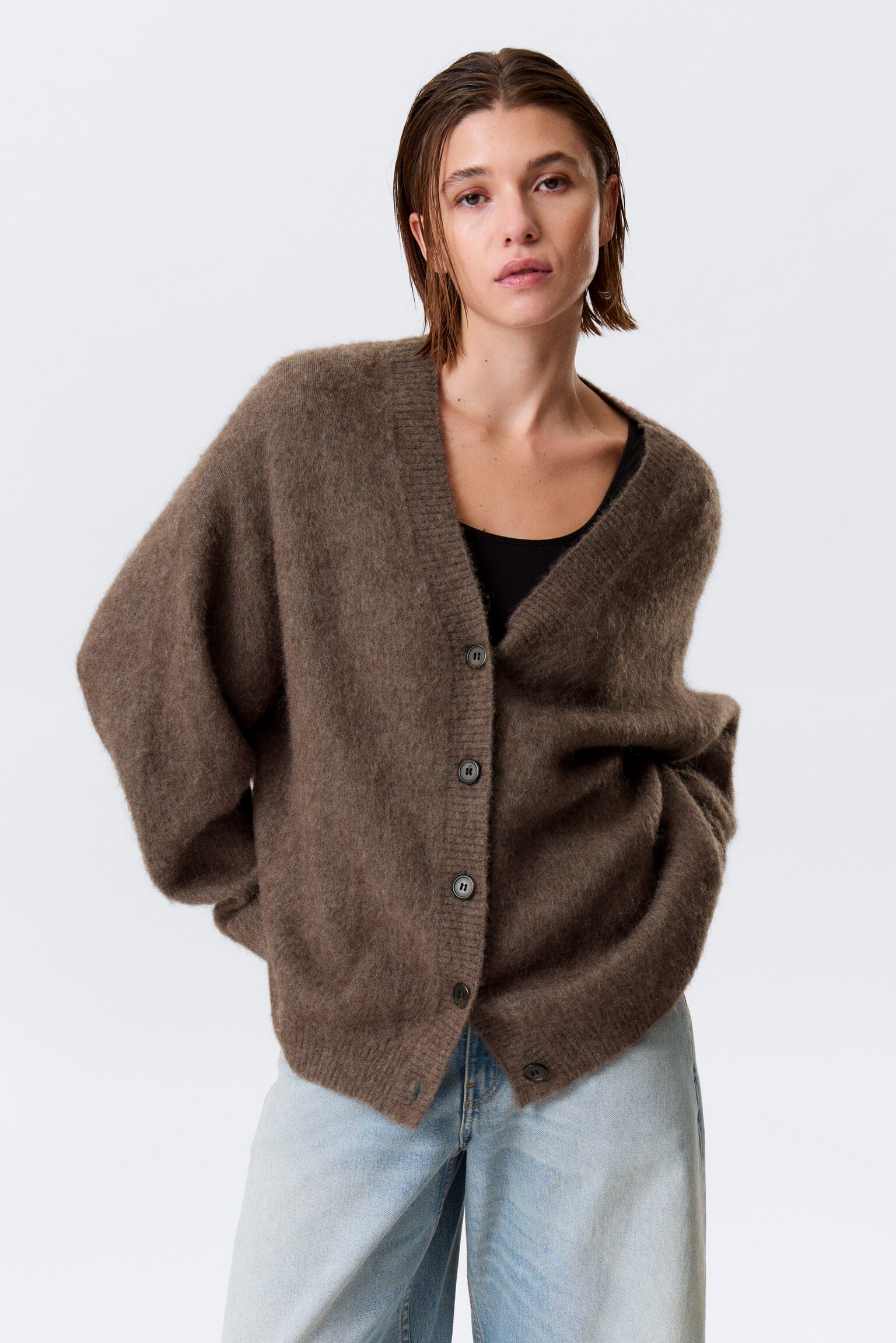 Cárdigan de mezcla de mohair - Marrón oscuro jaspeado/Verde oscuro/Gris oscuro - 4