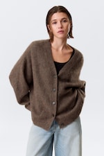 Dunkelbraun meliert - Weiter Cardigan mit V-Ausschnitt aus Mohair-Mix - 2