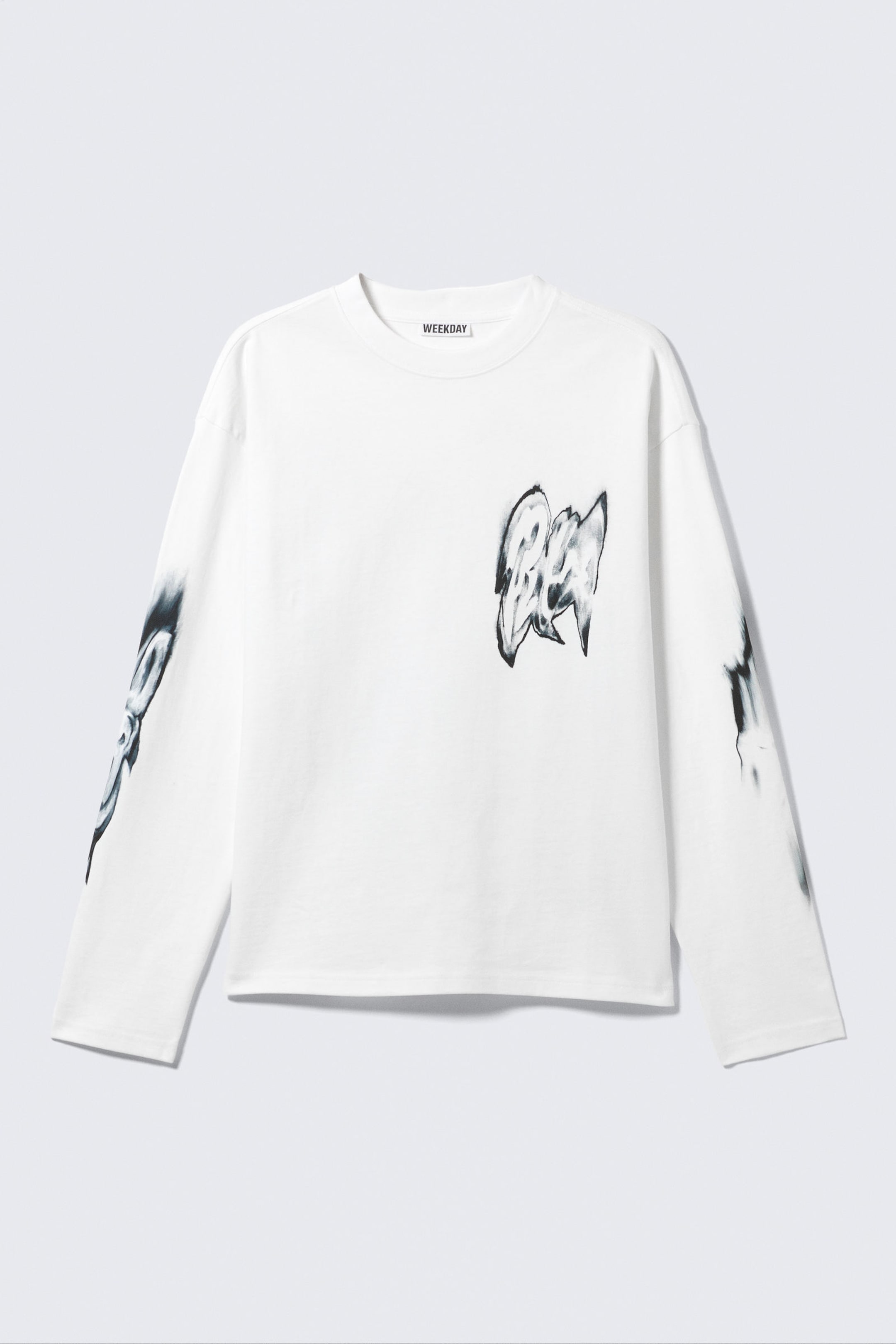 Vit - Abstrakt mönster - Långärmad Grafisk T-shirt - 3